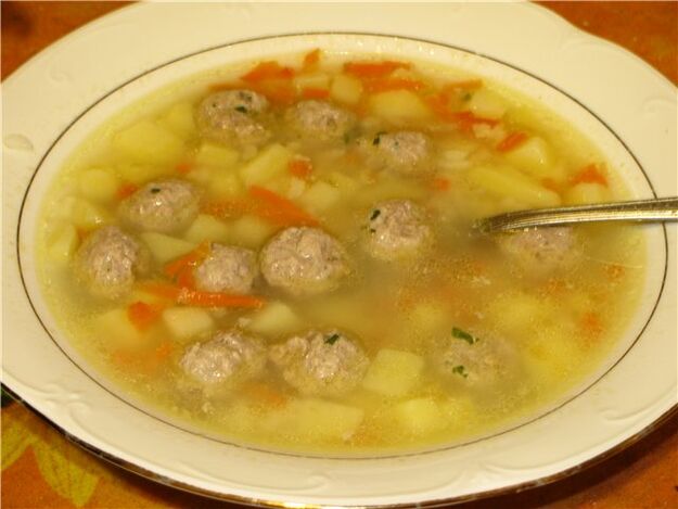 Vegetable and meatball soup - a light dish on the weekly diet menu